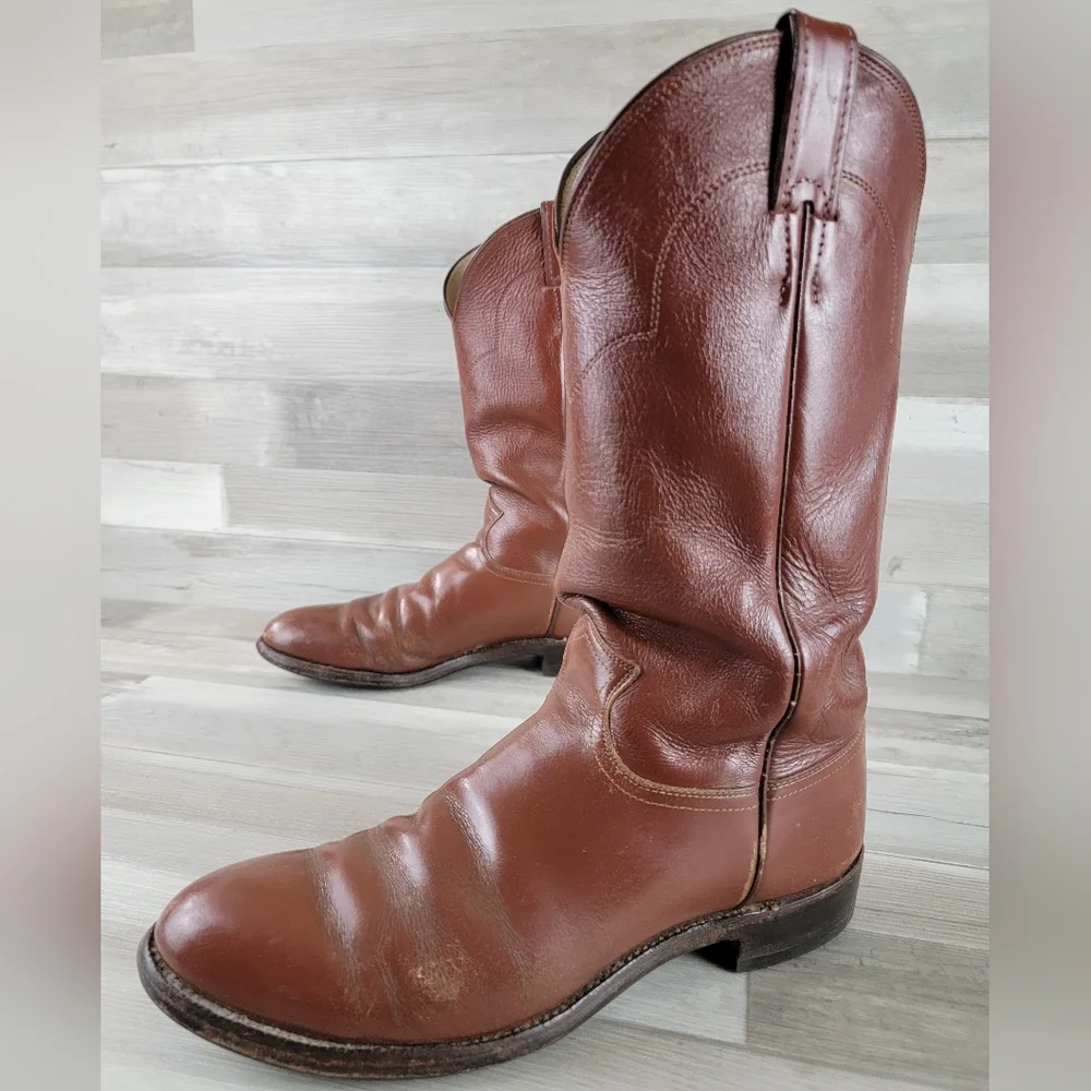Vintage Justin Western Leather Cowboy Boots Size 10.5D USA Made - Picture 11 of 16